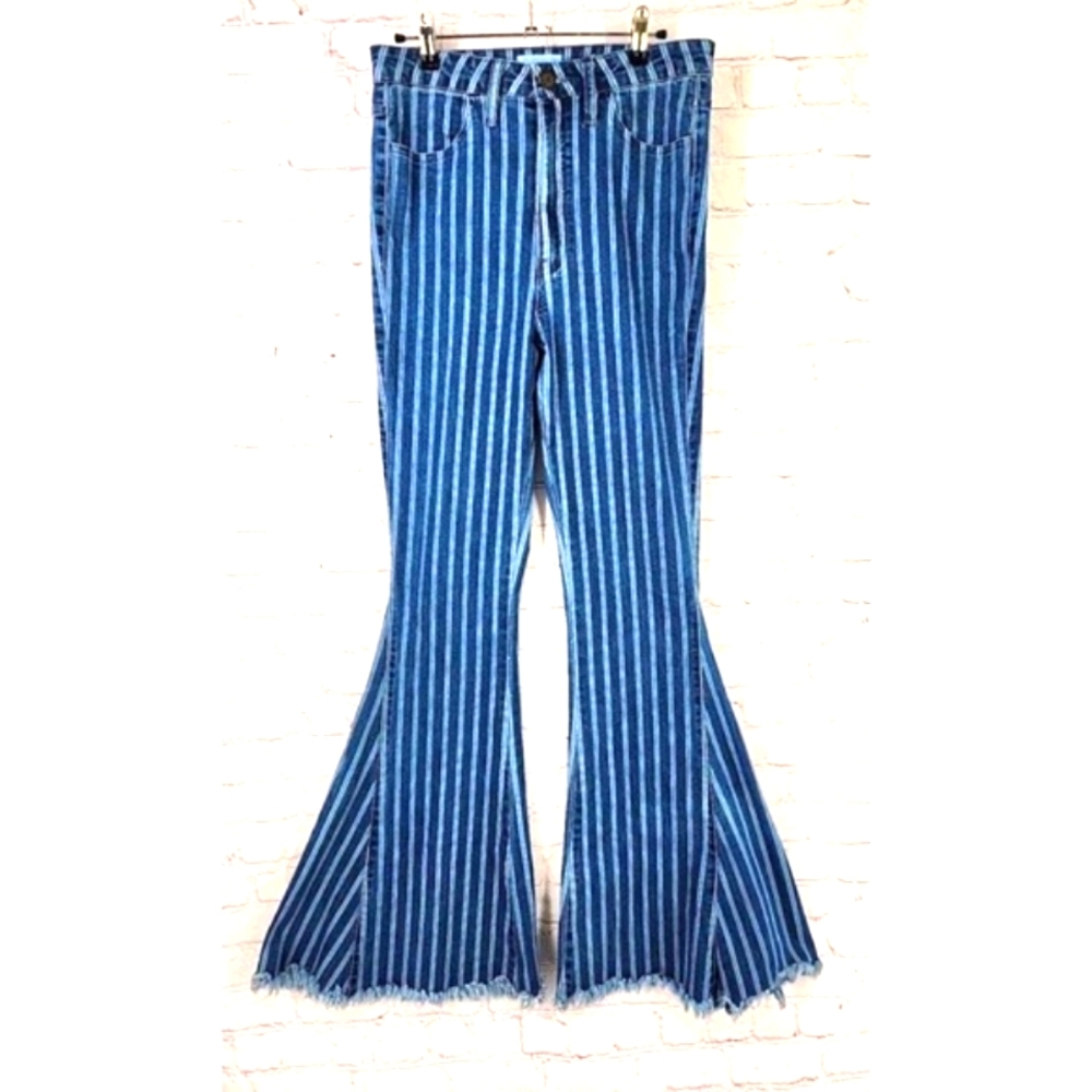Show Me Your Mumu Berkeley Bells High Waisted Striped Bell Bottom Jeans Size 28